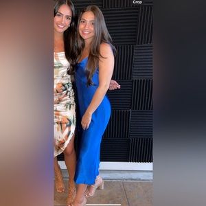 Rehearsal dinner/wedding guest midi blue dress